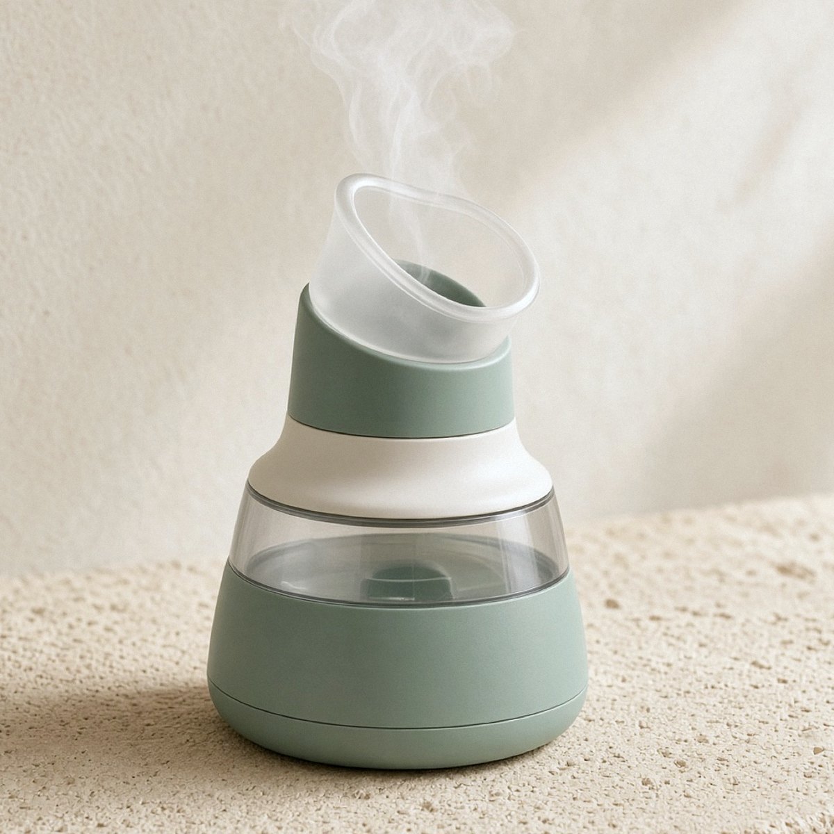 Inalatore personale di vapore in ceramica verde, con cupola di vetro