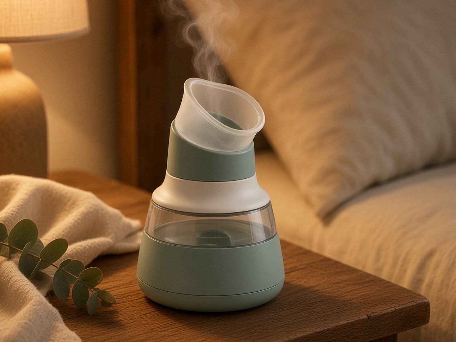 Inalatore di vapore in ceramica acceso la sera